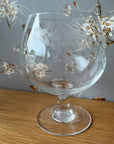 Vintage Leaf Etched Brandy Glasses, Set/4