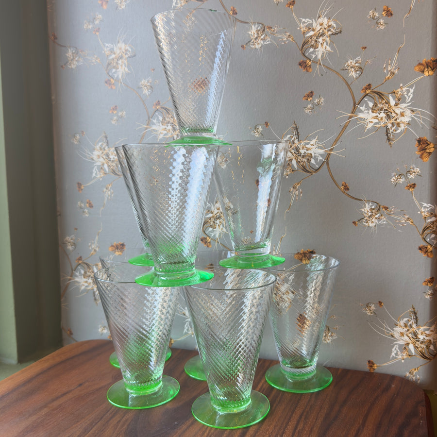 Vintage Green Swirl Cocktail Glasses, Set/9