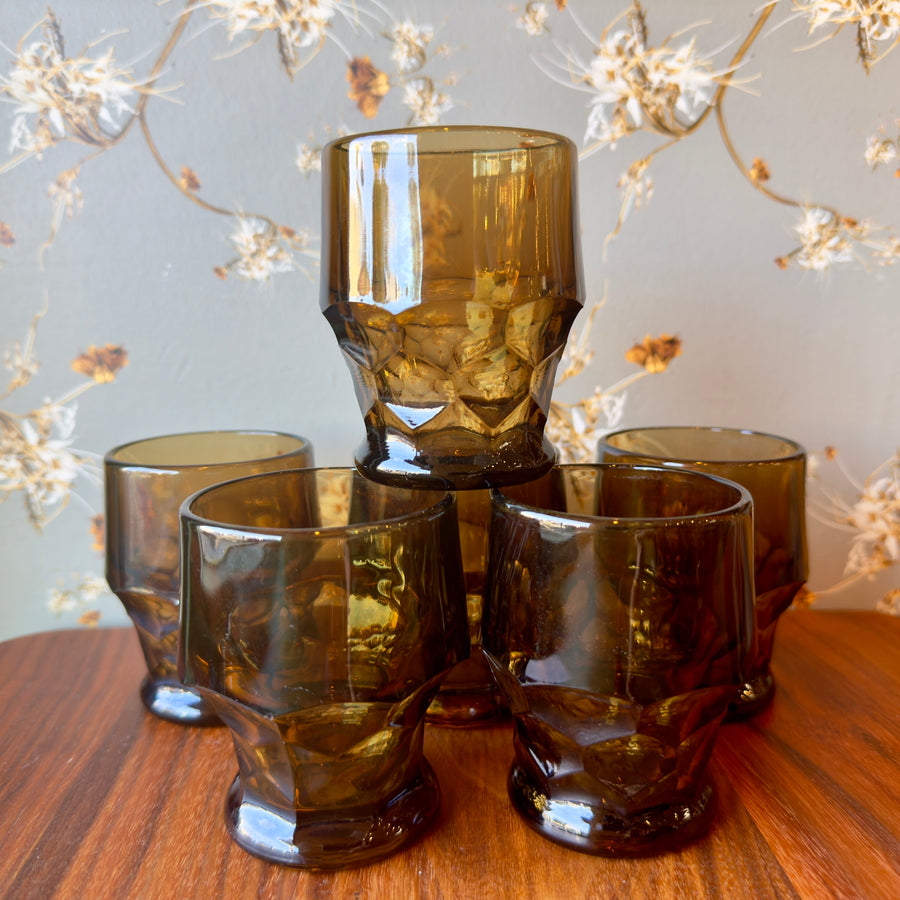 Vintage Amber Cocktail Glasses, Set/6