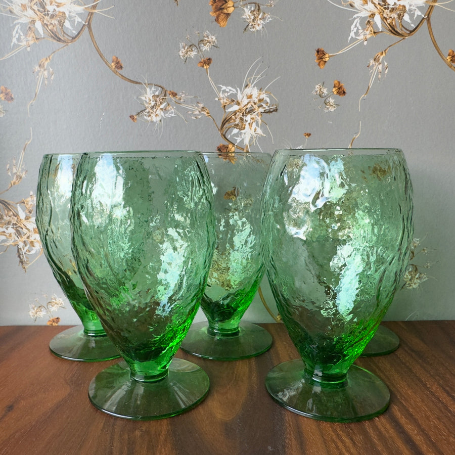 Vintage Emerald Green Petite Glasses, Set/5