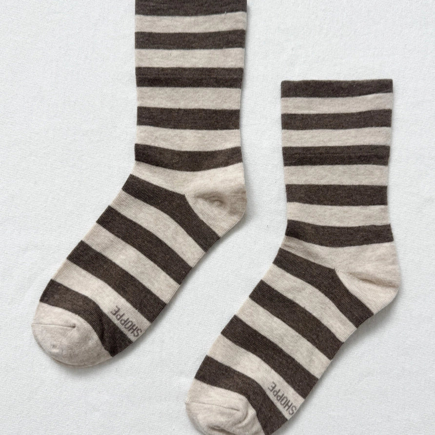 Le Bon Wide Stripe Wally Socks in Brown Stripe