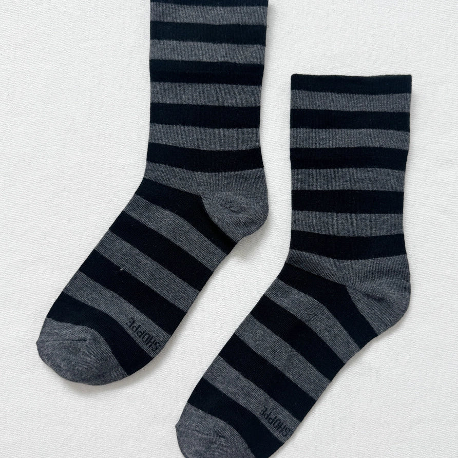 Le Bon Wide Stripe Wally Socks in Charcoal Stripe