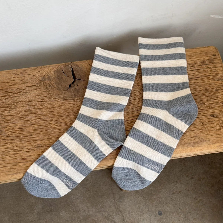 Le Bon Wide Stripe Wally Socks in Grey Stripe