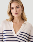 Linen Knit Polo in Blue Stripe
