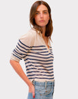 Majestic Filatures Linen Polo in Blue Stripe