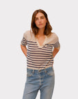 Majestic Filatures Linen Polo in Blue Stripe