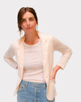 Majestic One Button Blazer in Cream Stretch Linen