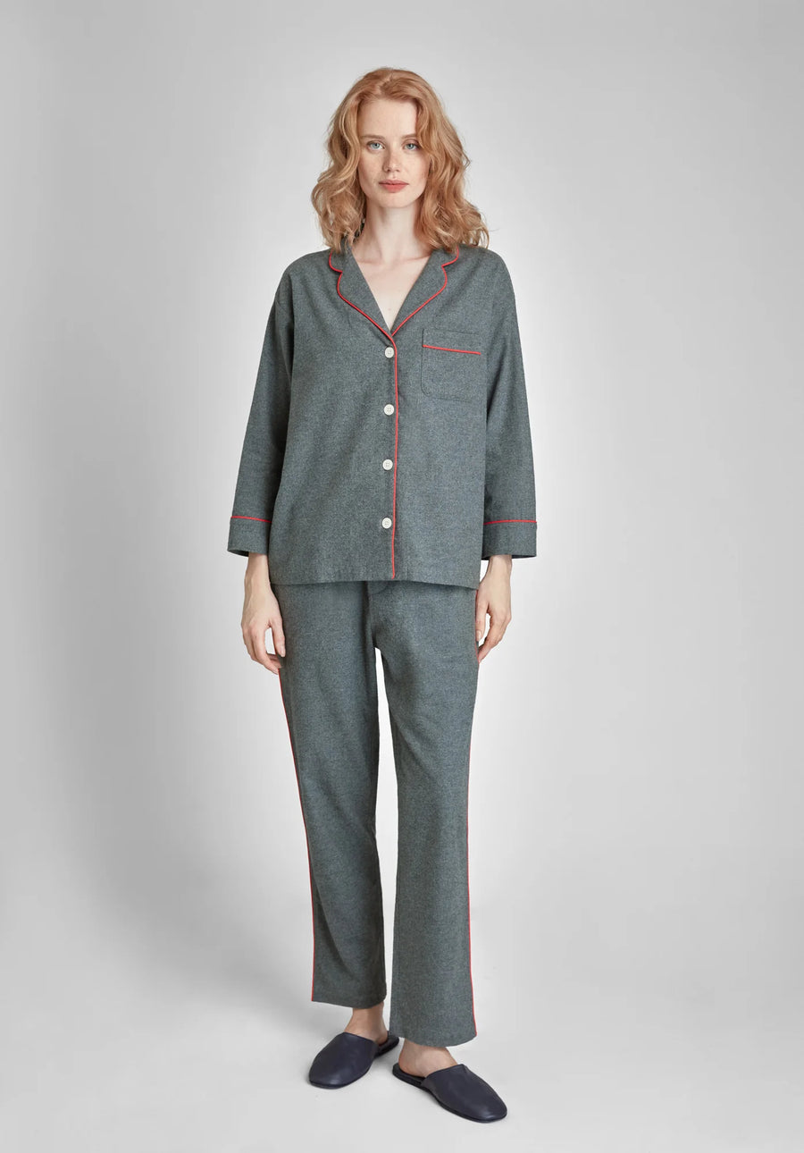 Marina Pajama Set in Charcoal Grey Flannel