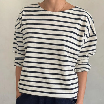 Marseille Boat Neck Top in Navy Stripe
