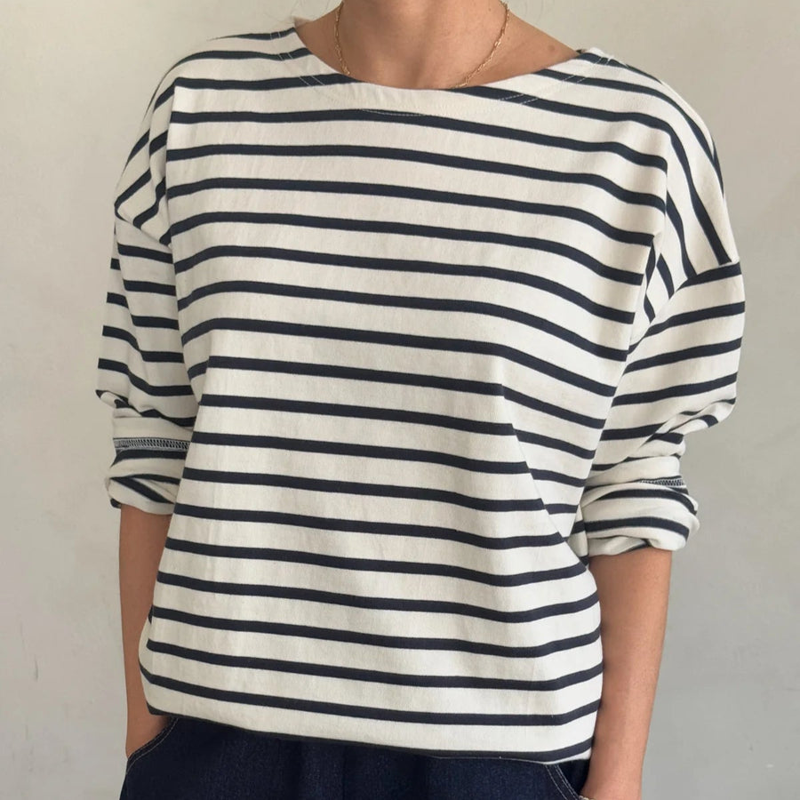 Marseille Boat Neck Top in Navy Stripe