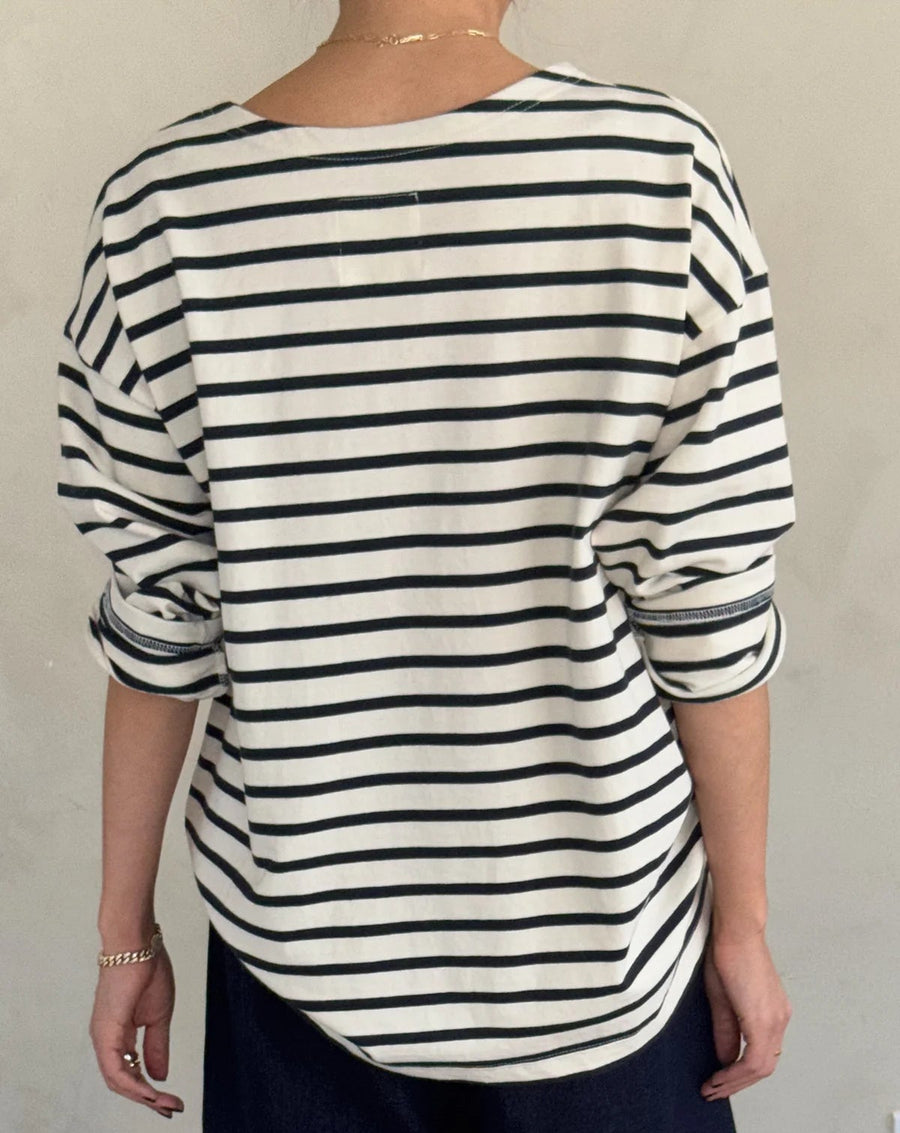 Marseille Boat Neck Top in Navy Stripe