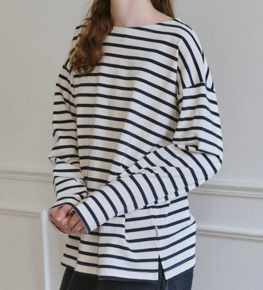 Marseille Boat Neck Top in Navy Stripe
