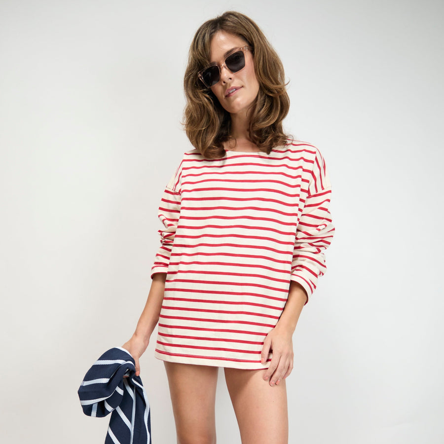 Marseille Boat Neck Top in Red Stripe