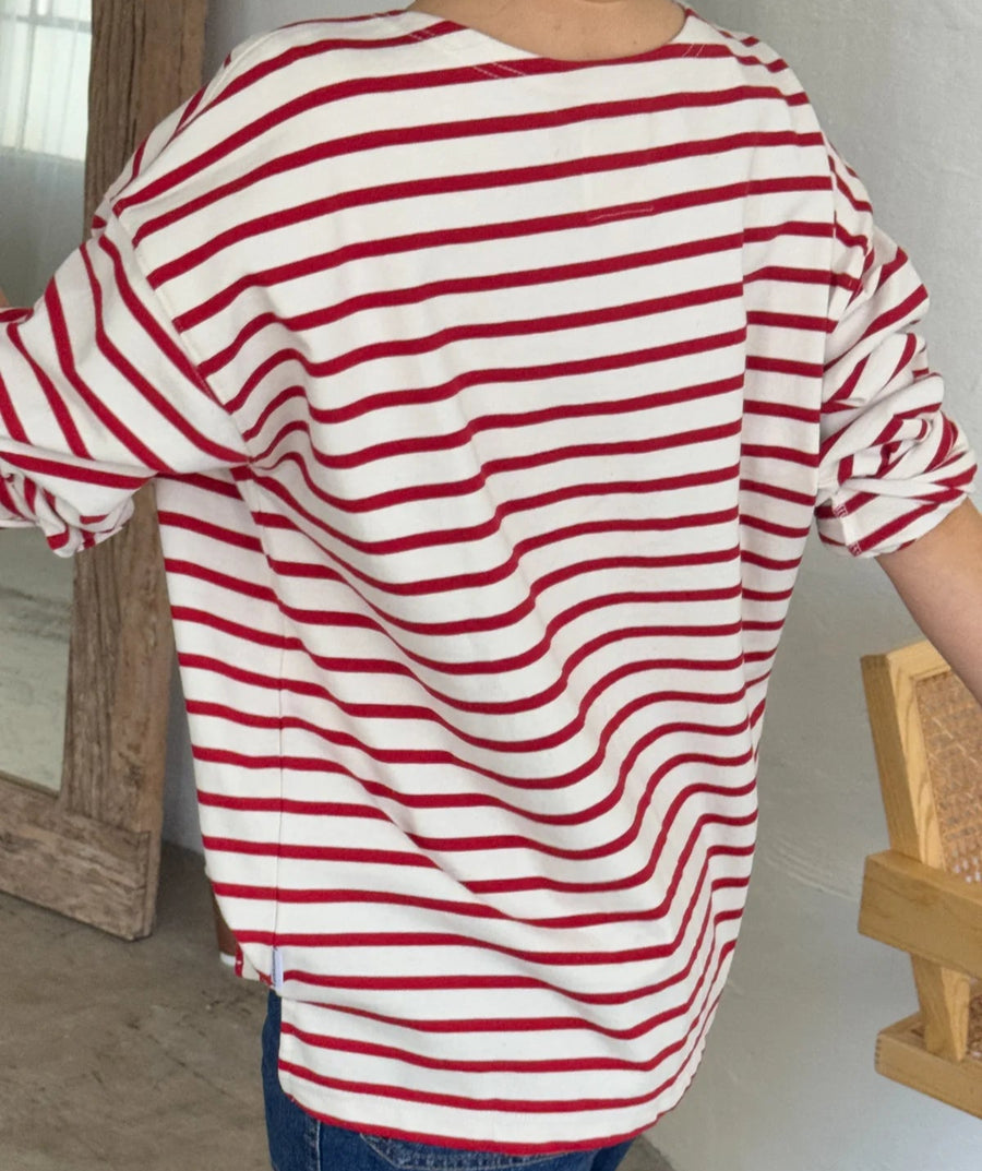 Marseille Boat Neck Top in Red Stripe