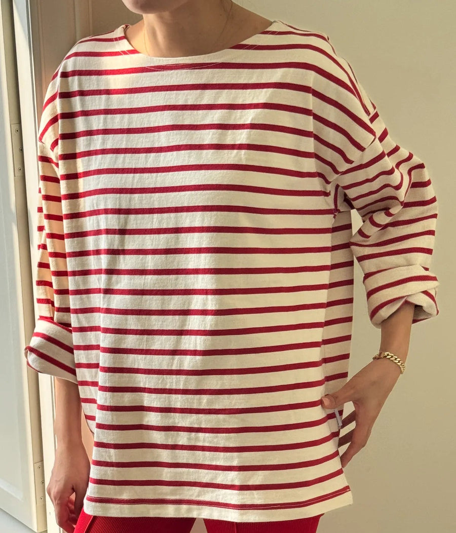 Marseille Boat Neck Top in Red Stripe