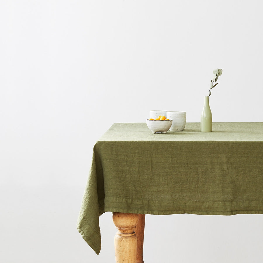 Martini Olive Linen Tablecloth 55"x138"