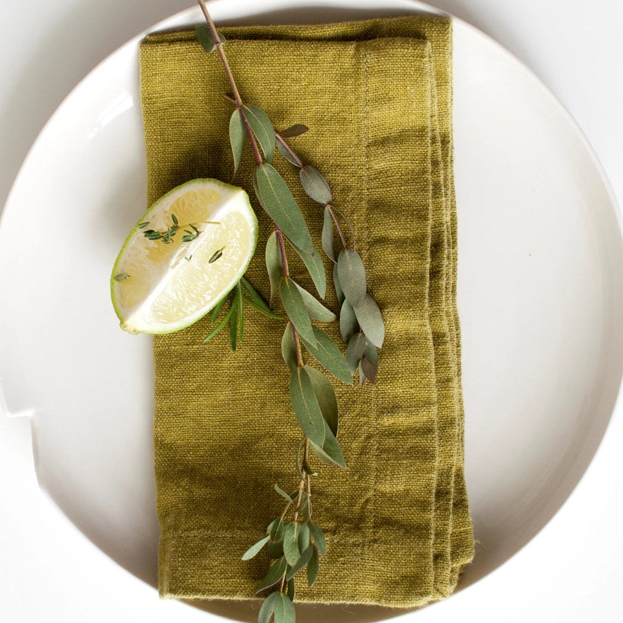 Moss Green Linen Napkins Set of 4