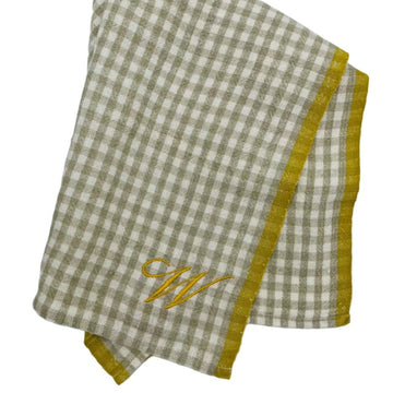 Natural Gingham Tea Towel with Custom Embroidery