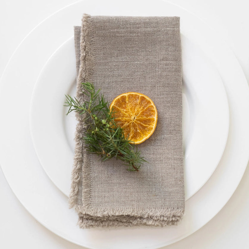 Natural Fringe Linen Napkins Set of 4