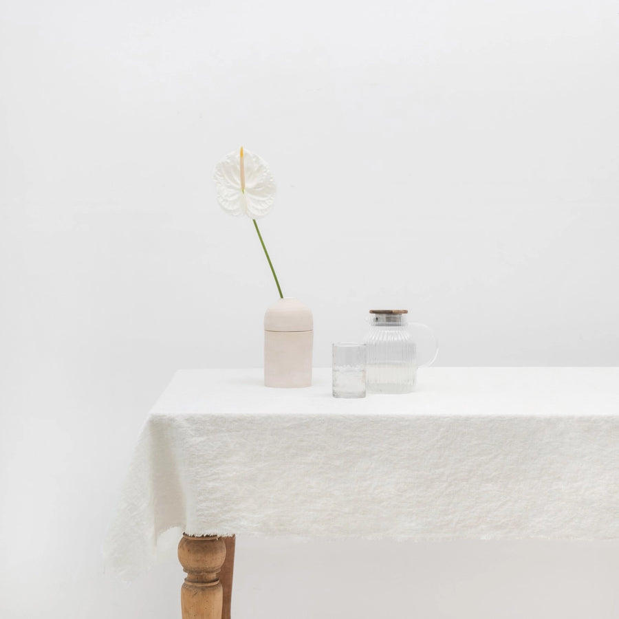 Off White Fringe Linen Tablecloth 55"x138"