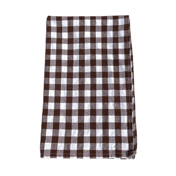 Organic Cotton Linen Towel in Chocolate Check