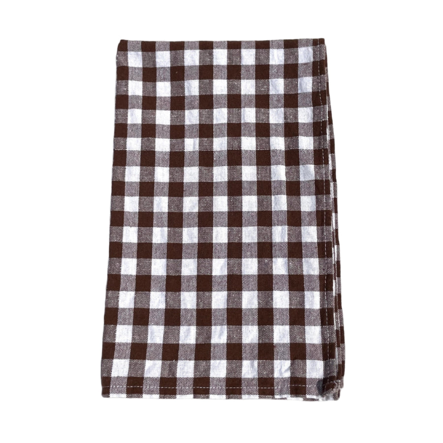 Organic Cotton Linen Towel in Chocolate Check