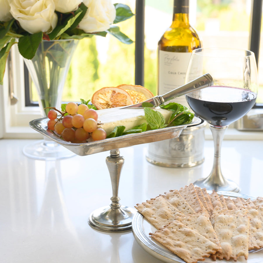 Rectangular Pewter Dish with Pedestal