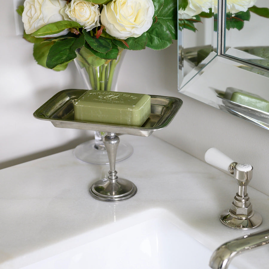 Rectangular Pewter Dish with Pedestal