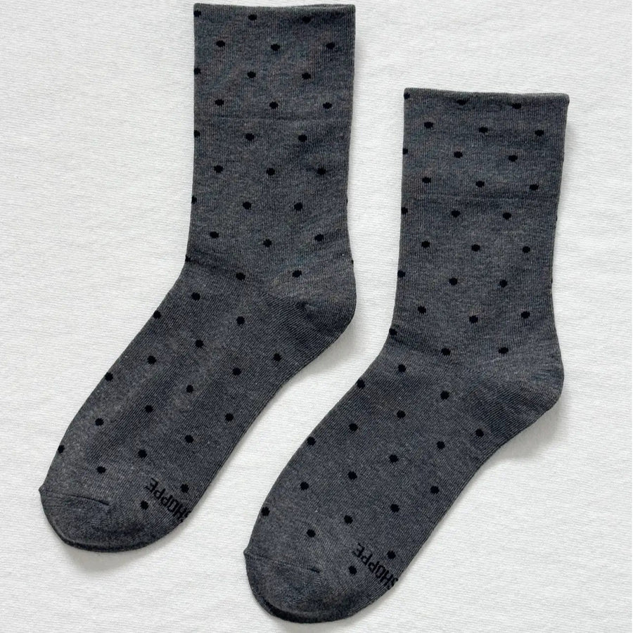 Le Bon Sneaker Socks Polka Dot Charcoal and Black