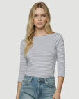 Stretch Linen Boatneck Top in Blue Stripe