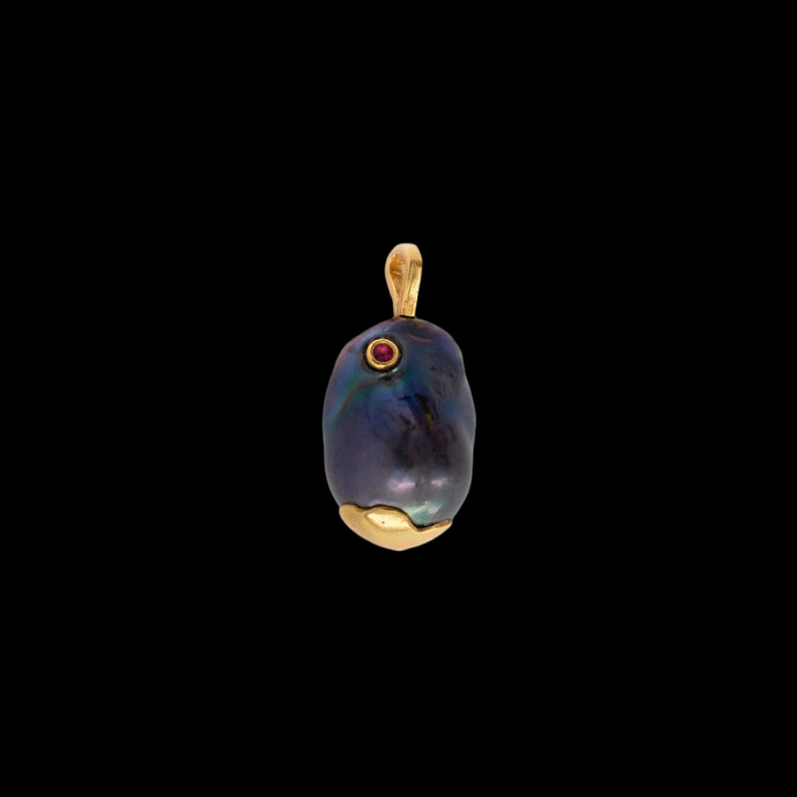 Talya Mor Blue Pearl & Pink Sapphire on Black Silk