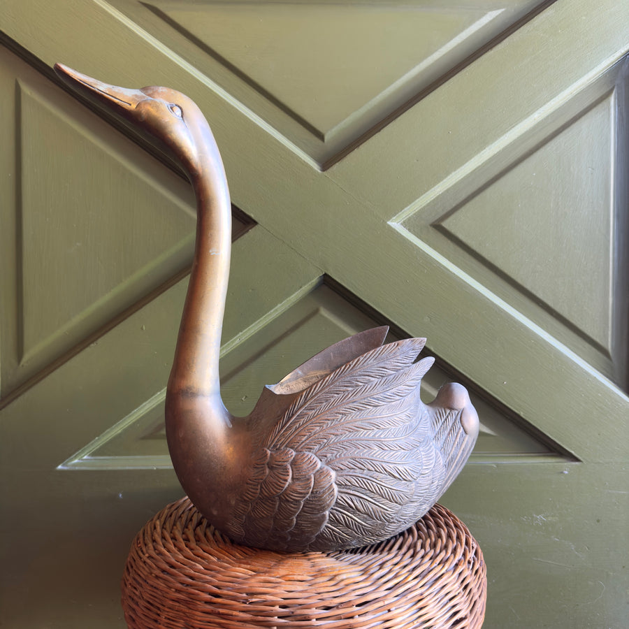 VIntage Brass Swan Planter