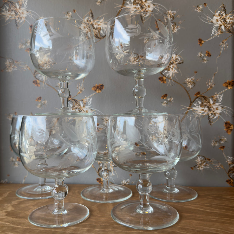 Vintage Floral Wine Glasses, Set/7