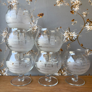 Vintage Clipper Ship Brandy Glasses