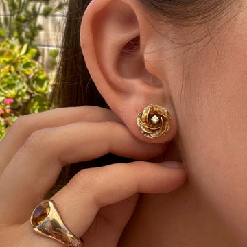 Vintage Diamond Rose Earrings