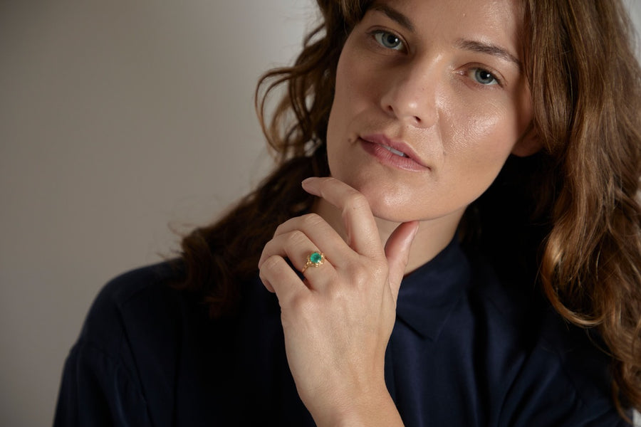 Vintage Emerald and Diamond Cluster Ring