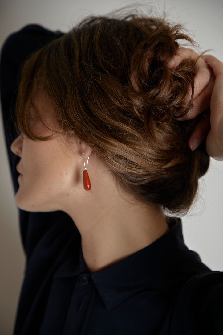 Vintage Red Coral and Pearl Drop Earrings