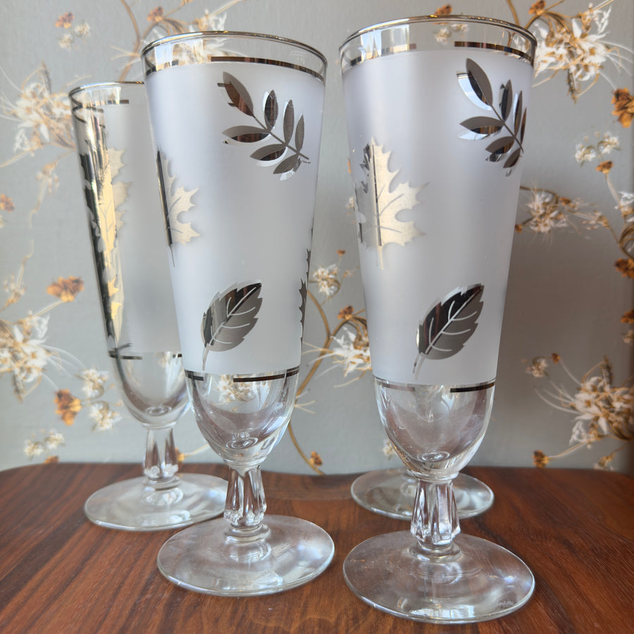 Vintage Frosted Silver Leaf Pilsner Glasses