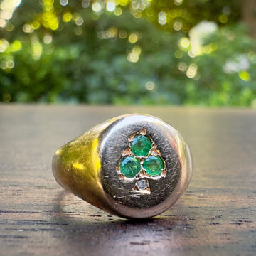 antique emerald clover signet ring