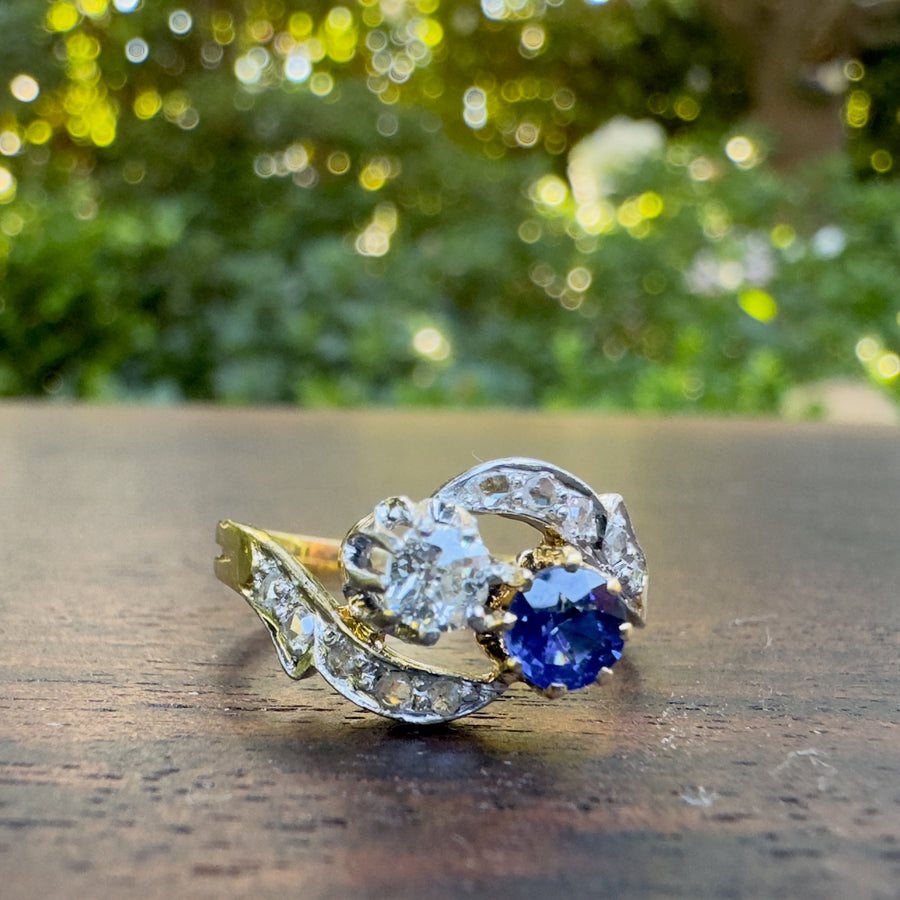 antique french sapphire diamond moi toi ring