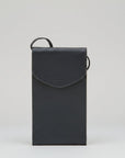 A dark gray textured leather pouch with a flap closure and a small top loop, shown against a plain white background.