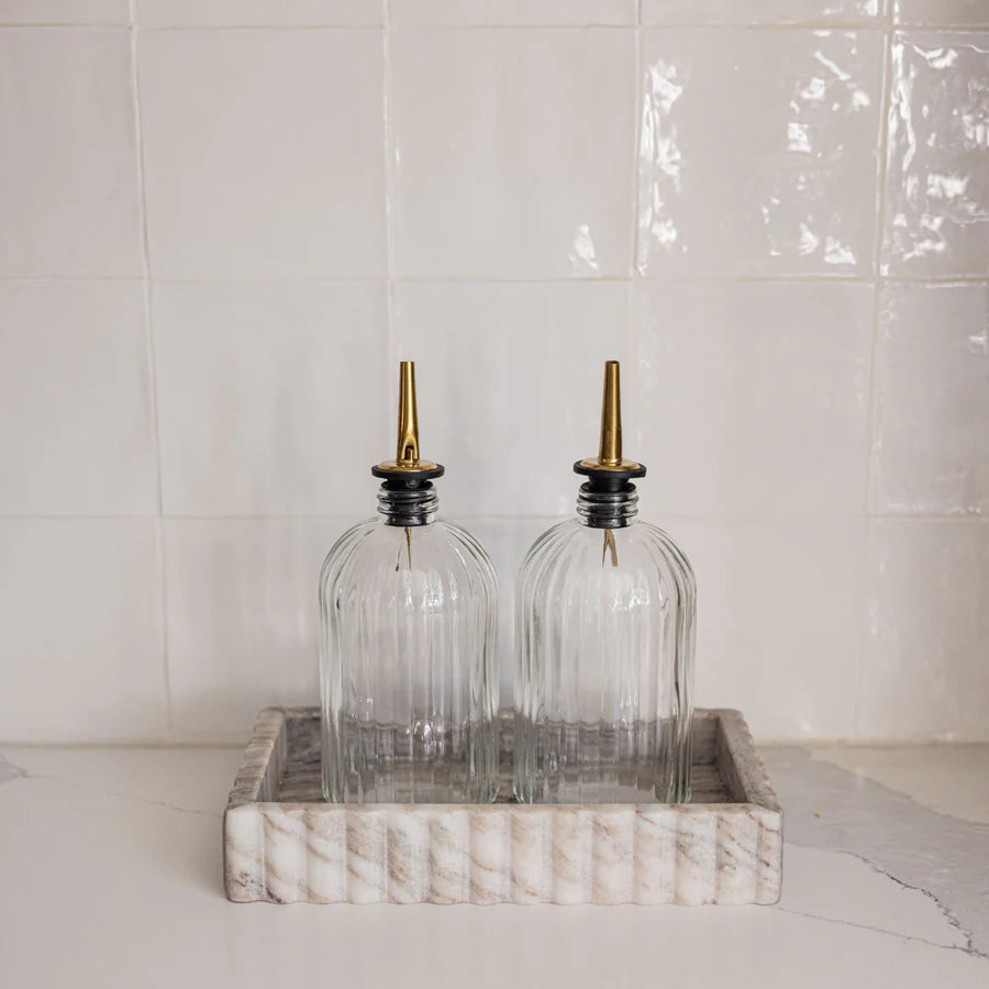 Scallop & Fluted Marble Tray in Beige Grey