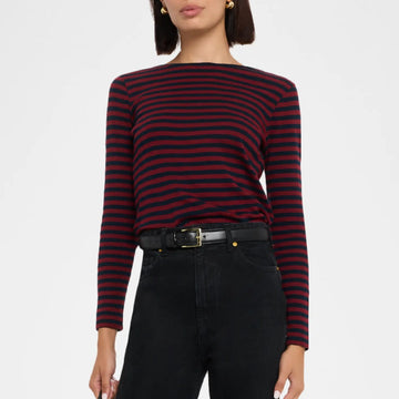 Organic Cotton Long Sleeve Crew in Marine & Grenat