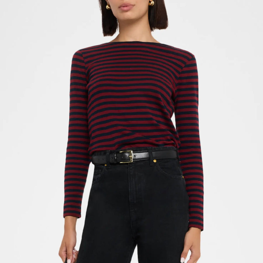 Organic Cotton Long Sleeve Crew in Marine & Grenat