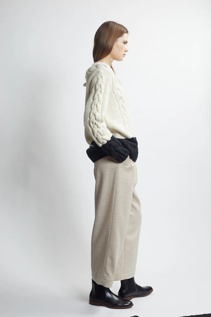 Cable Sweater in Ivory/Carbon
