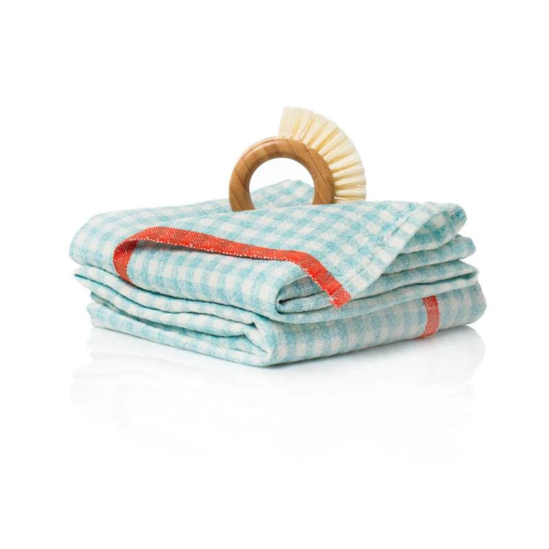 Aqua Gingham Tea Towel with Custom Embroidery