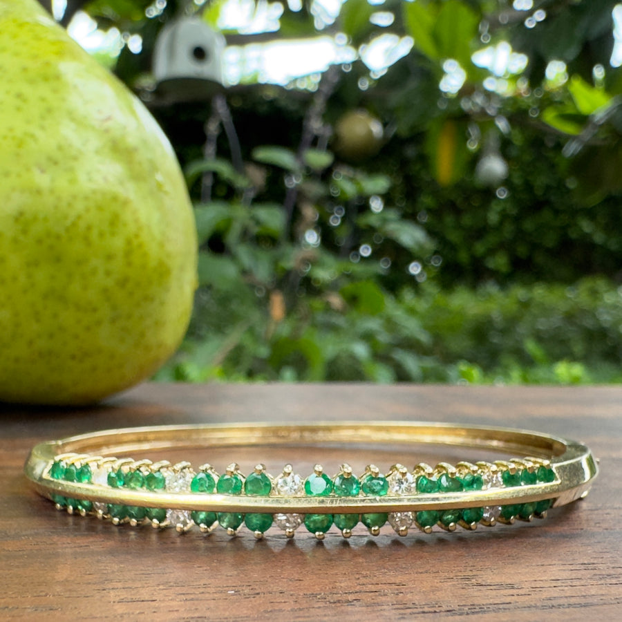 vintage emerald diamond hinged bangle