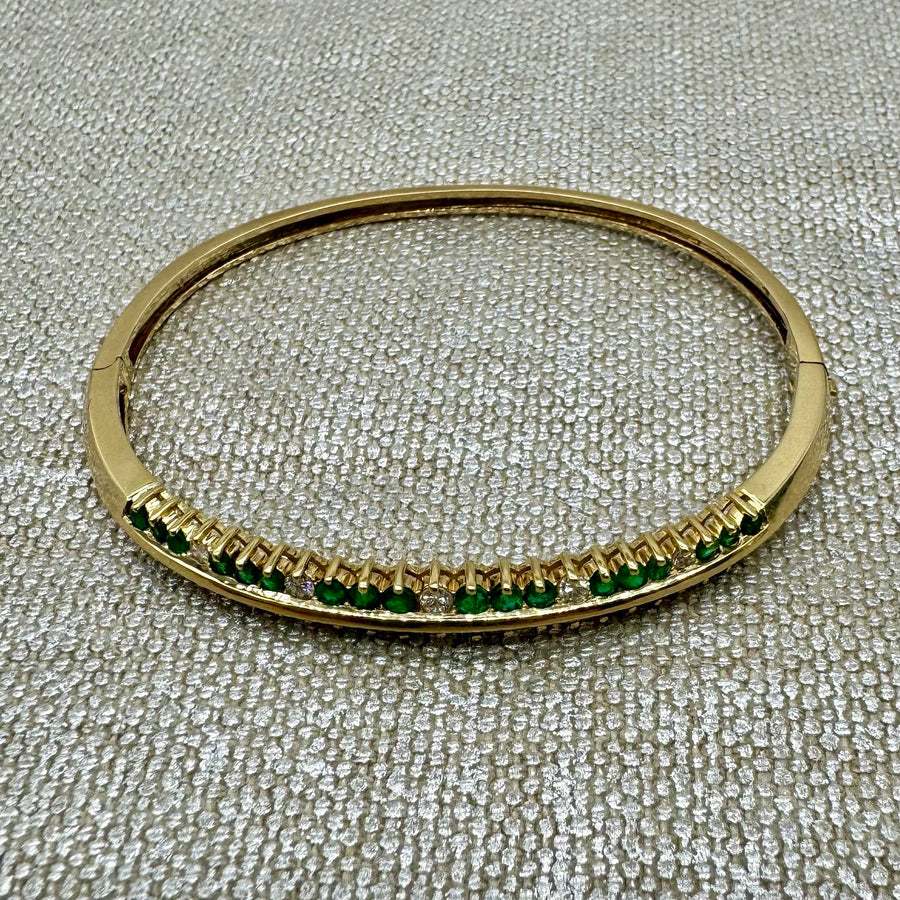Vintage Emerald and Diamond Hinged Bangle