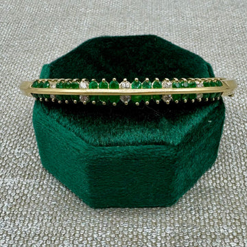 Vintage Emerald and Diamond Hinged Bangle