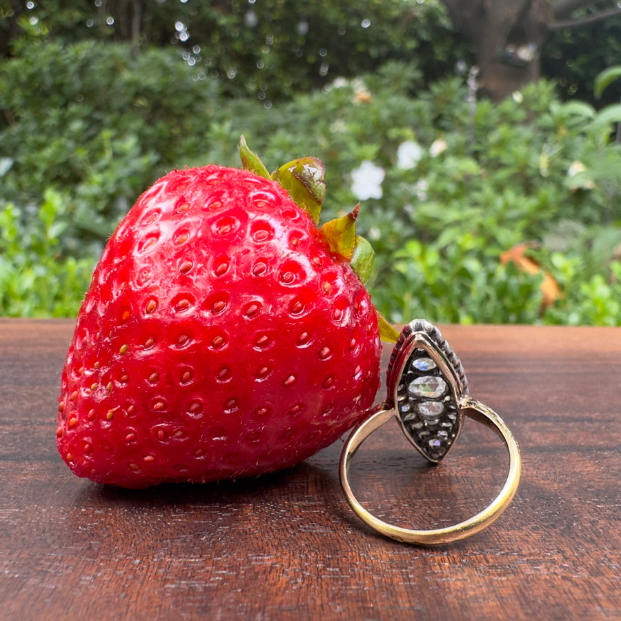 vintage rose cut diamond navette ring